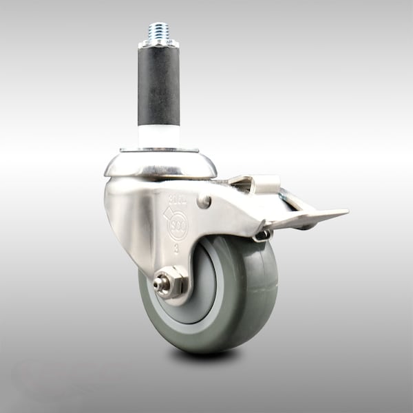 3 Inch 316SS Gray Poly Swivel 1-1/8 Inch Expanding Stem Caster Lock Brake SCC